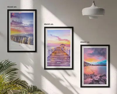Winter mountain lake landscape set of 3 framed wall art pieces