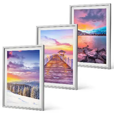 Winter mountain lake landscape set of 3 framed wall art pieces