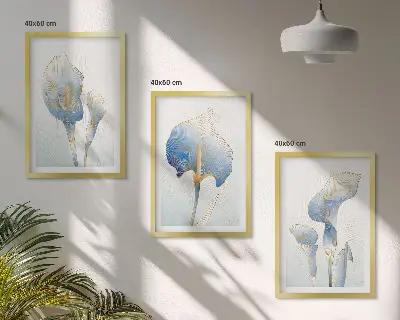 Three-piece wall art set with blue flowers on the background
