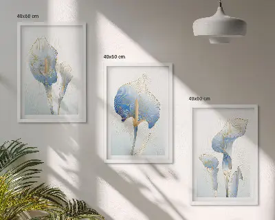 Three-piece wall art set with blue flowers on the background