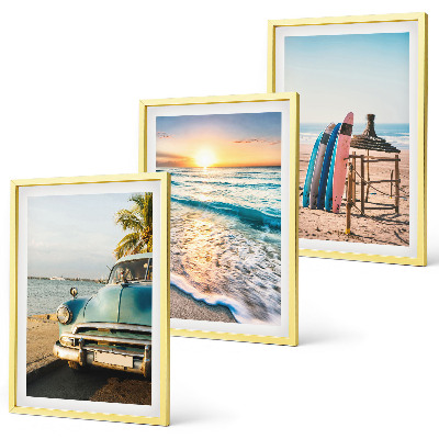 Set of 3 framed wall art pieces Miami sunset vacation