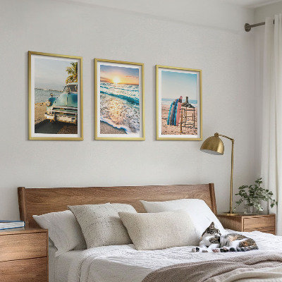 Set of 3 framed wall art pieces Miami sunset vacation