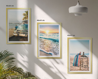 Set of 3 framed wall art pieces Miami sunset vacation