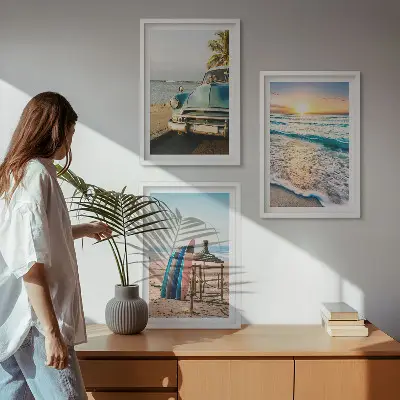 Miami sunset wall art set of 3 framed pieces