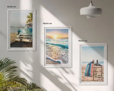 Miami sunset wall art set of 3 framed pieces