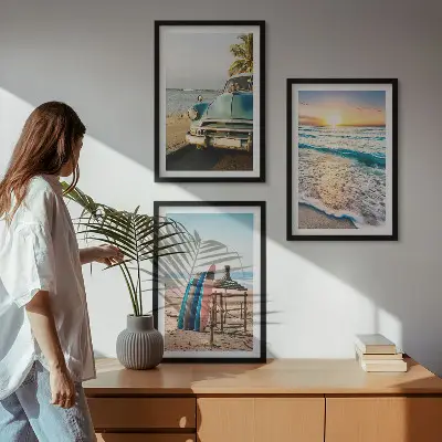 Miami sunset wall art set of 3 framed pieces