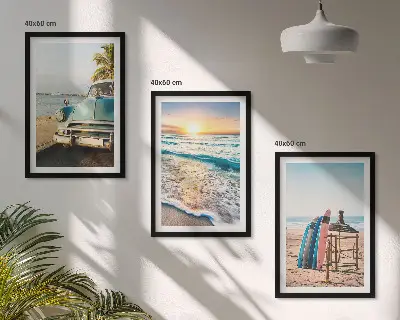 Miami sunset wall art set of 3 framed pieces