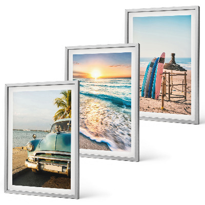 Set of 3 framed wall art pieces Miami sunset vacation