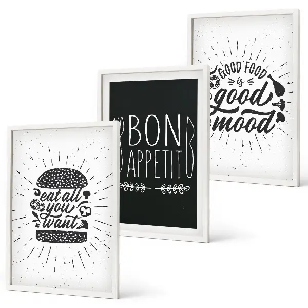Wall art set with culinary and food slogan graphics
