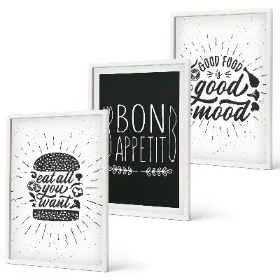 Wall art set with culinary and food slogan graphics