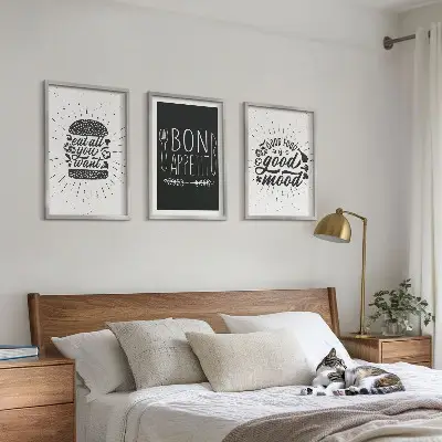 Wall art set with culinary and food slogan graphics
