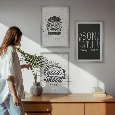 Wall art set with culinary and food slogan graphics