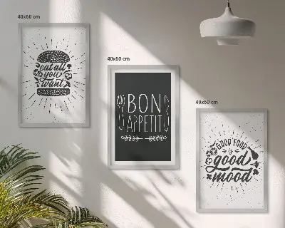Wall art set with culinary and food slogan graphics