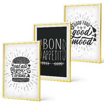 Wall art set with culinary and food slogan graphics