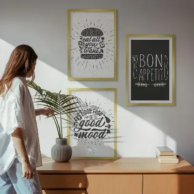 Wall art set with culinary and food slogan graphics