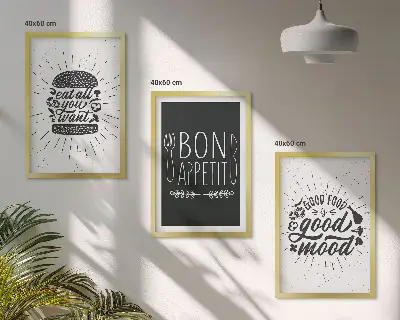 Wall art set with culinary and food slogan graphics