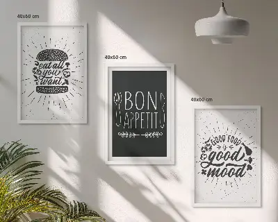 Wall art set with culinary and food slogan graphics