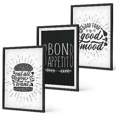 Wall art set with culinary and food slogan graphics