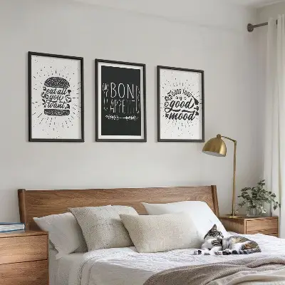 Wall art set with culinary and food slogan graphics