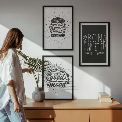Wall art set with culinary and food slogan graphics
