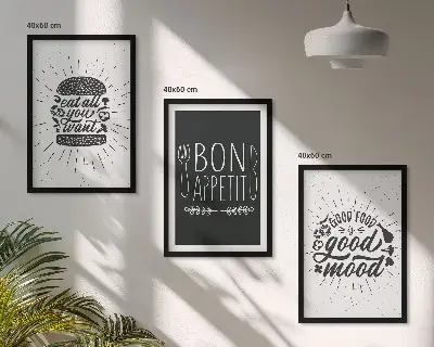 Wall art set with culinary and food slogan graphics