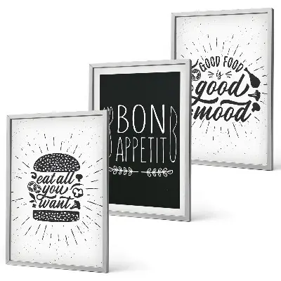 Wall art set with culinary and food slogan graphics