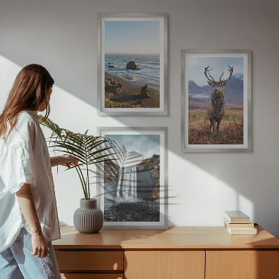 Three-piece wall art piece Mountain landscapes with a waterfall