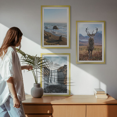 Three-piece wall art piece Mountain landscapes with a waterfall
