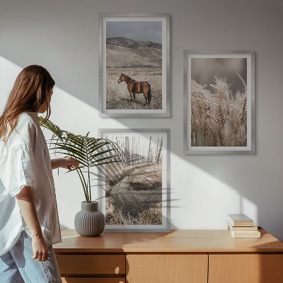 Wall art set Horses landscape grass stream