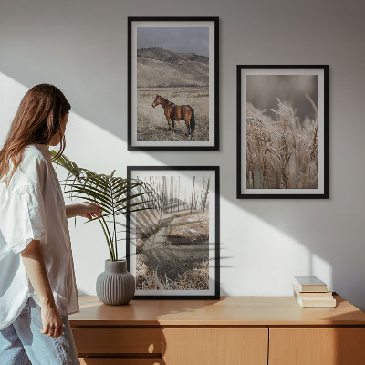 Wall art set Horses landscape grass stream