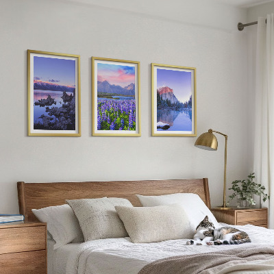 Three-piece wall art piece Landscapes of mountains with water and sky