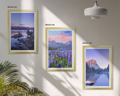 Three-piece wall art piece Landscapes of mountains with water and sky