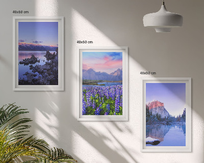 Three-piece wall art piece Landscapes of mountains with water and sky