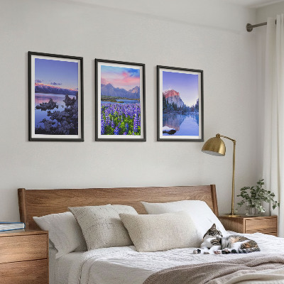 Three-piece wall art piece Landscapes of mountains with water and sky