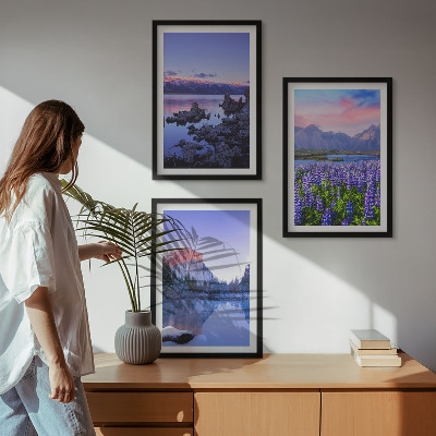 Three-piece wall art piece Landscapes of mountains with water and sky