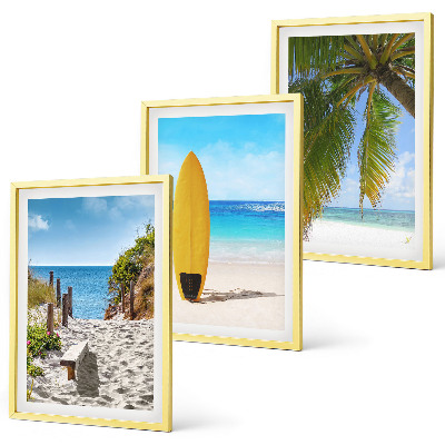 Set of 3 framed wall art pieces Holiday beaches waves palm trees