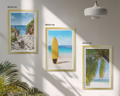 Set of 3 framed wall art pieces Holiday beaches waves palm trees
