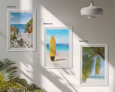 Set of 3 framed wall art pieces Holiday beaches waves palm trees