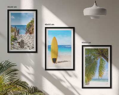 Set of 3 framed wall art pieces Holiday beaches waves palm trees