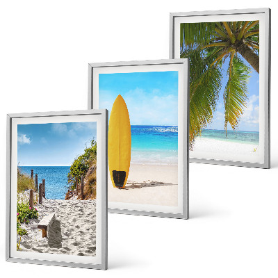 Set of 3 framed wall art pieces Holiday beaches waves palm trees