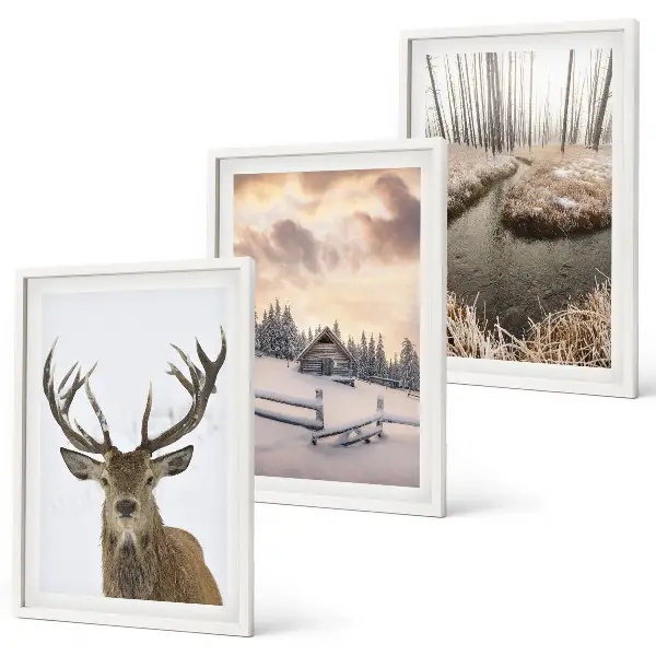 Winter landscape deer hut wall art set winter landscape with deer and hut