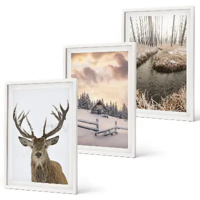 Winter landscape deer hut wall art set winter landscape with deer and hut