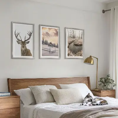 Winter landscape deer hut wall art set winter landscape with deer and hut