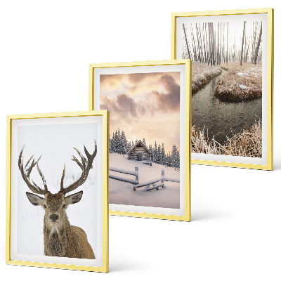 Wall art set Winter landscape deer hut
