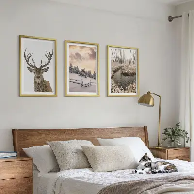 Winter landscape deer hut wall art set winter landscape with deer and hut
