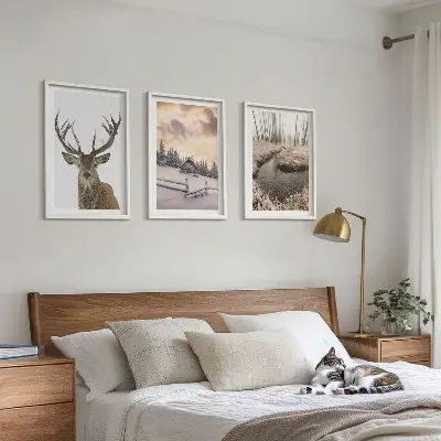Winter landscape deer hut wall art set winter landscape with deer and hut