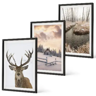 Winter landscape deer hut wall art set winter landscape with deer and hut