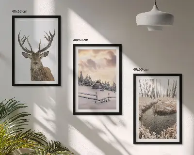 Winter landscape deer hut wall art set winter landscape with deer and hut