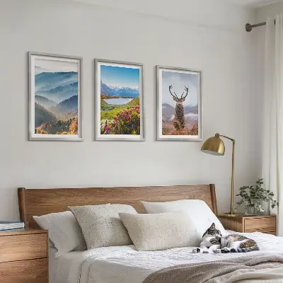 Mountain lake deer nature framed wall art set of 3 pieces