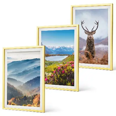 Mountain lake deer nature framed wall art set of 3 pieces
